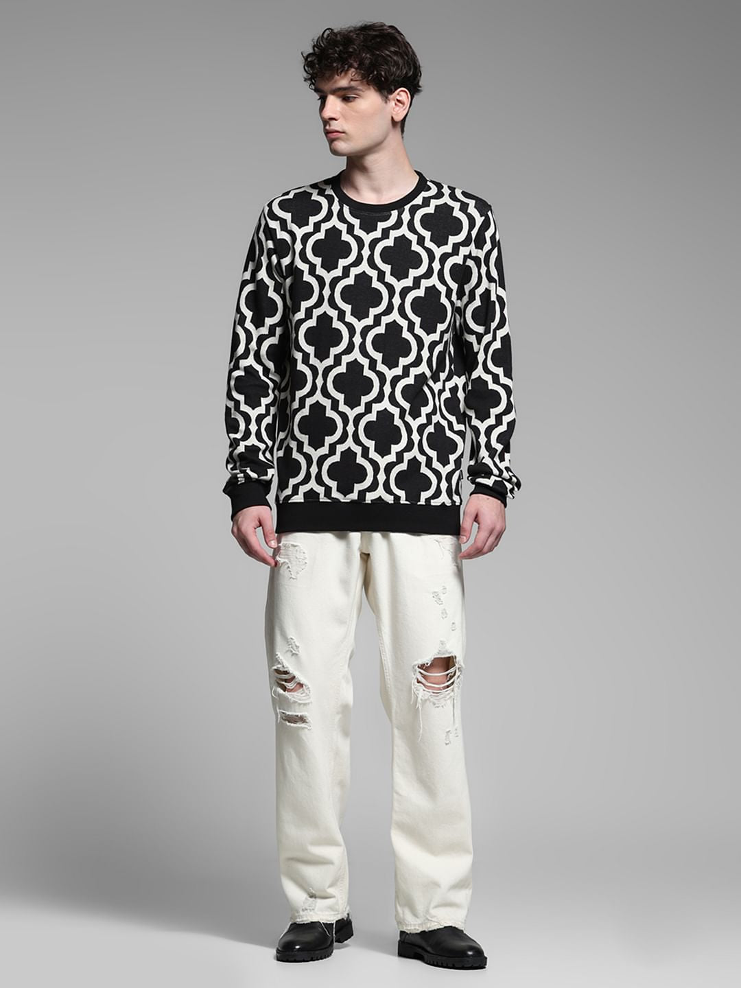 Black Jacquard Printed Pullover