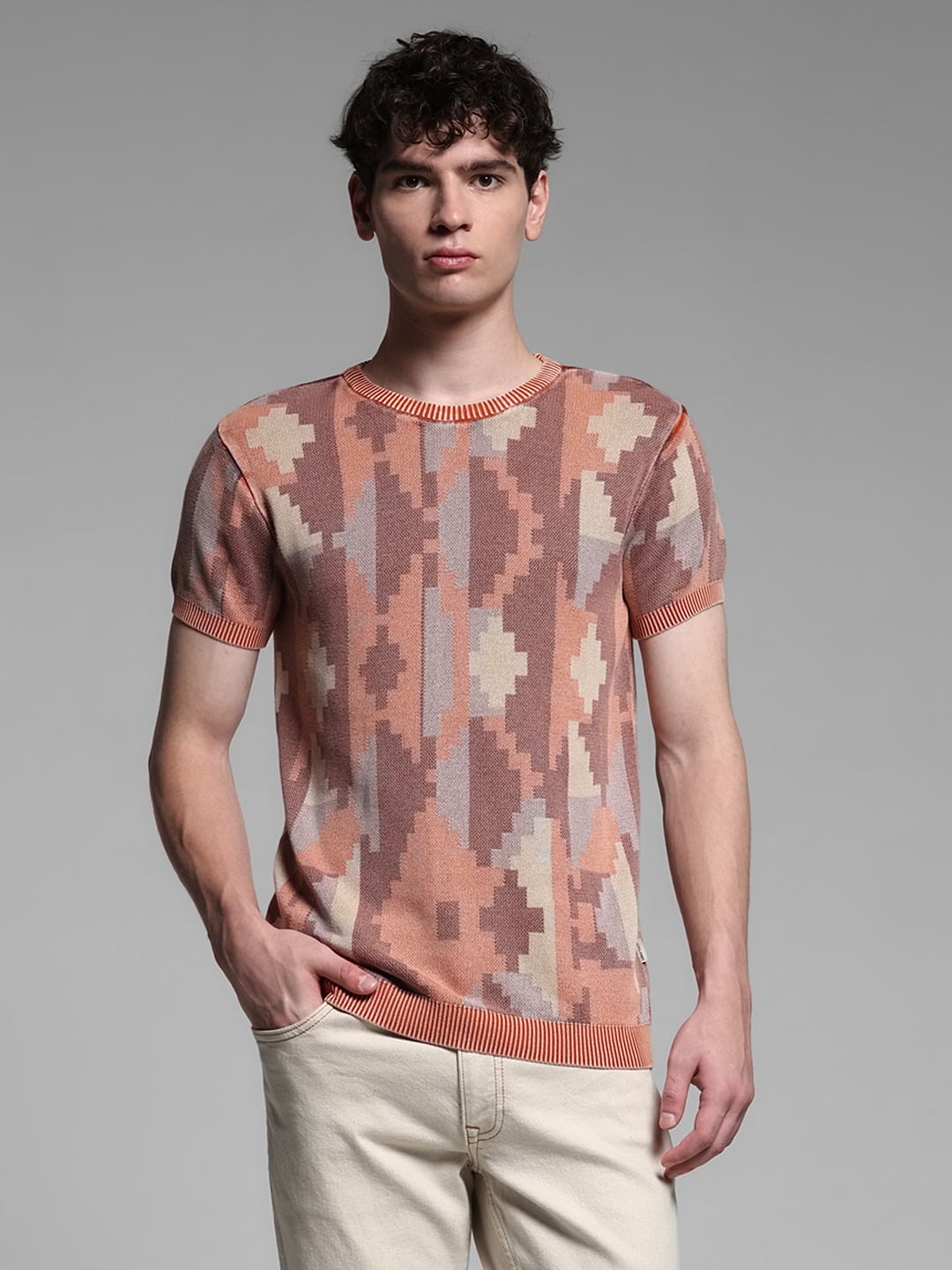 BROWN PRINTED T-SHIRT