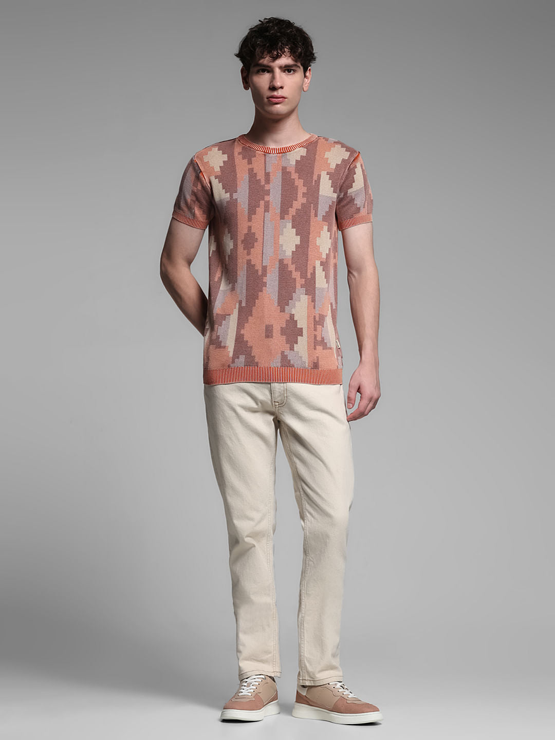 BROWN PRINTED T-SHIRT