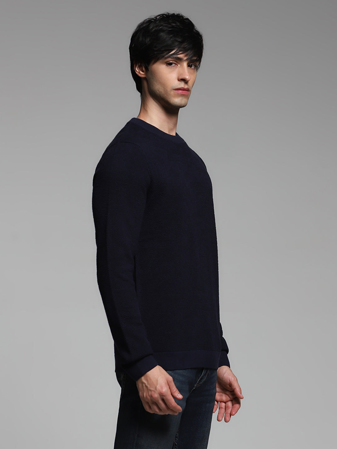 Navy Blue Jacquard Pullover