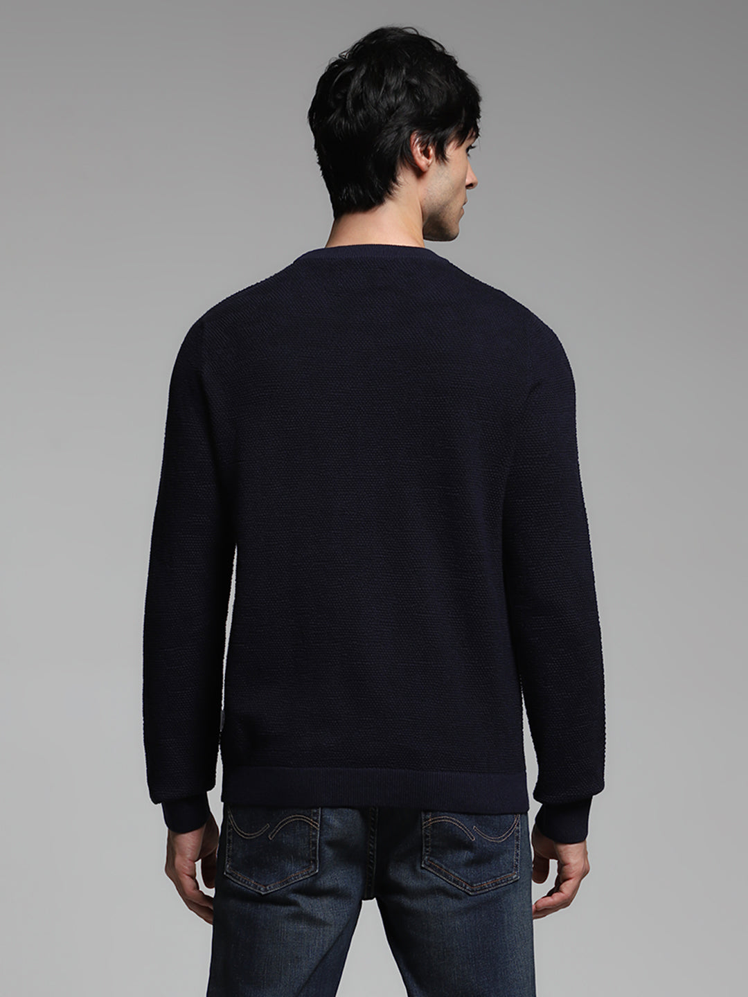 Navy Blue Jacquard Pullover