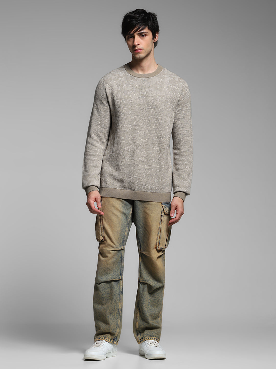 Beige Jacquard Pullover
