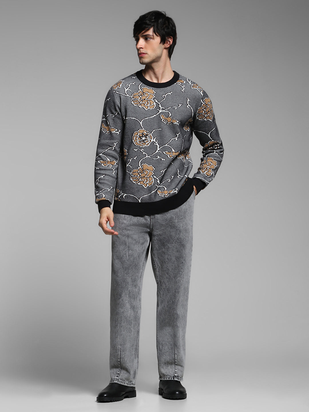 Black Printed Jacquard Pullover