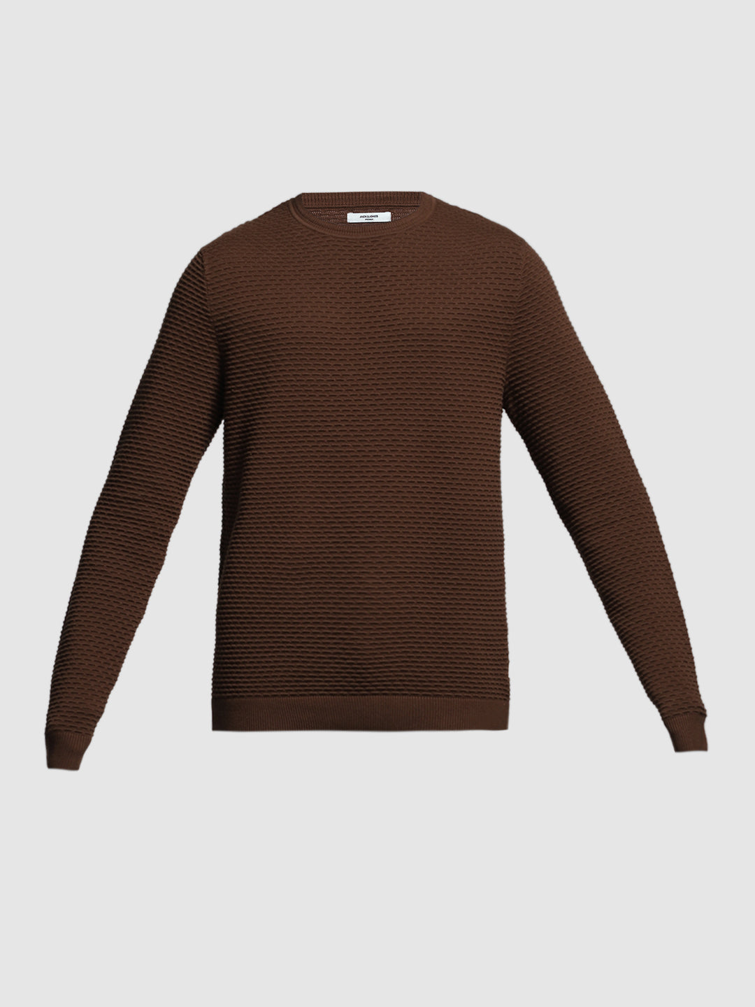 Brown Textured Crew Neck Pullover