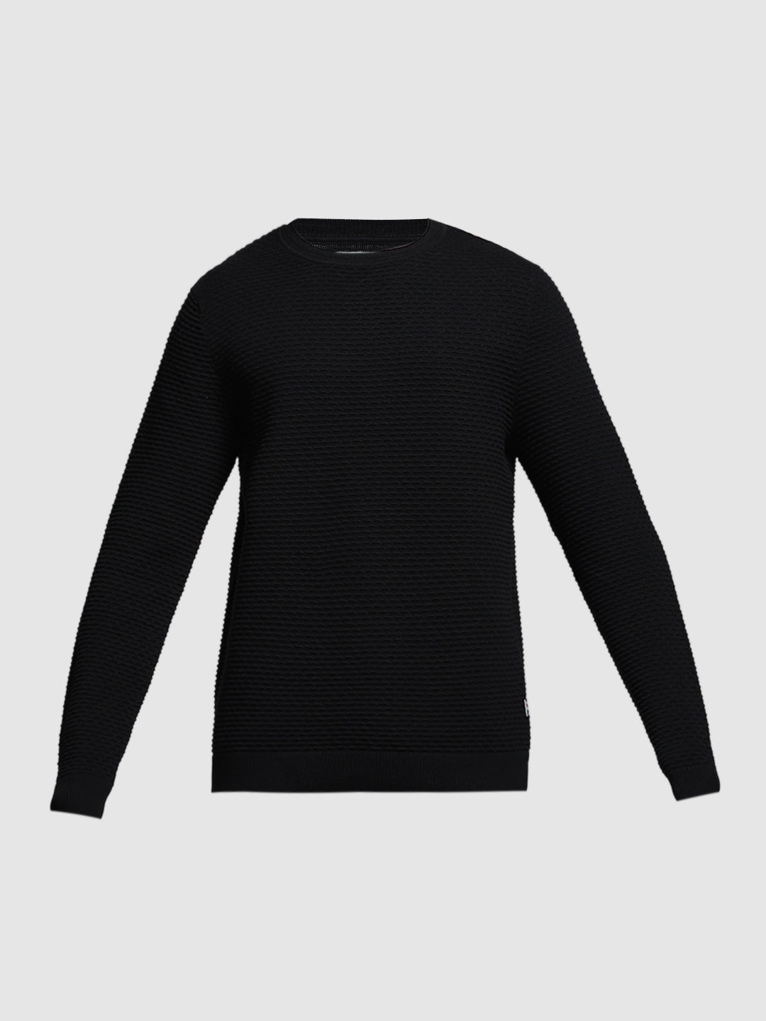 Black Textured Crew Neck Pullover