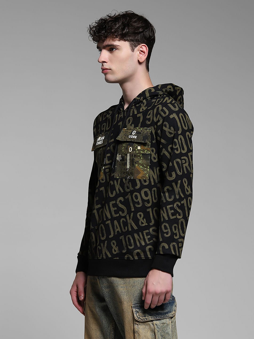 Bronze Green Printed Hooded Sweatshirt