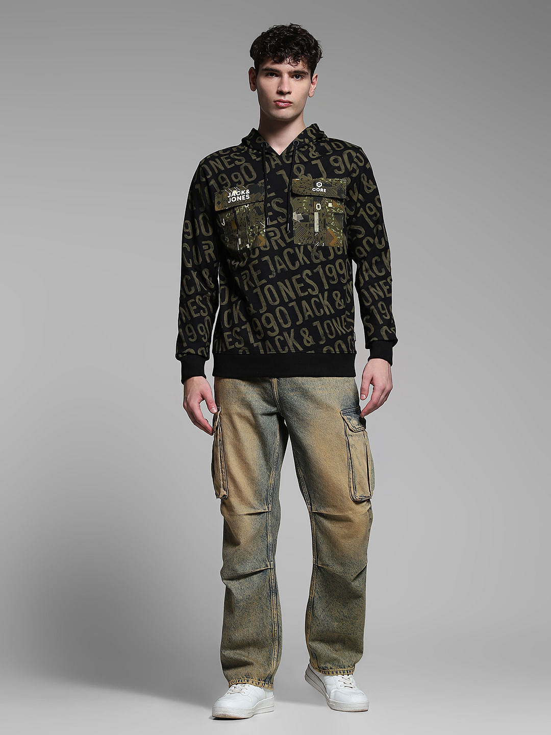 Bronze Green Printed Hooded Sweatshirt