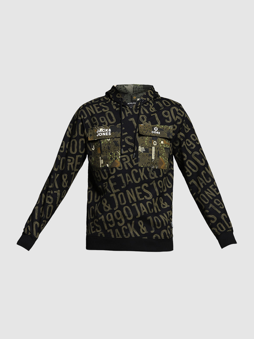 Bronze Green Printed Hooded Sweatshirt