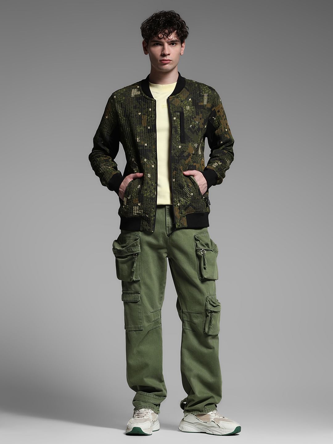 Dark Green Printed Sweat Jacket