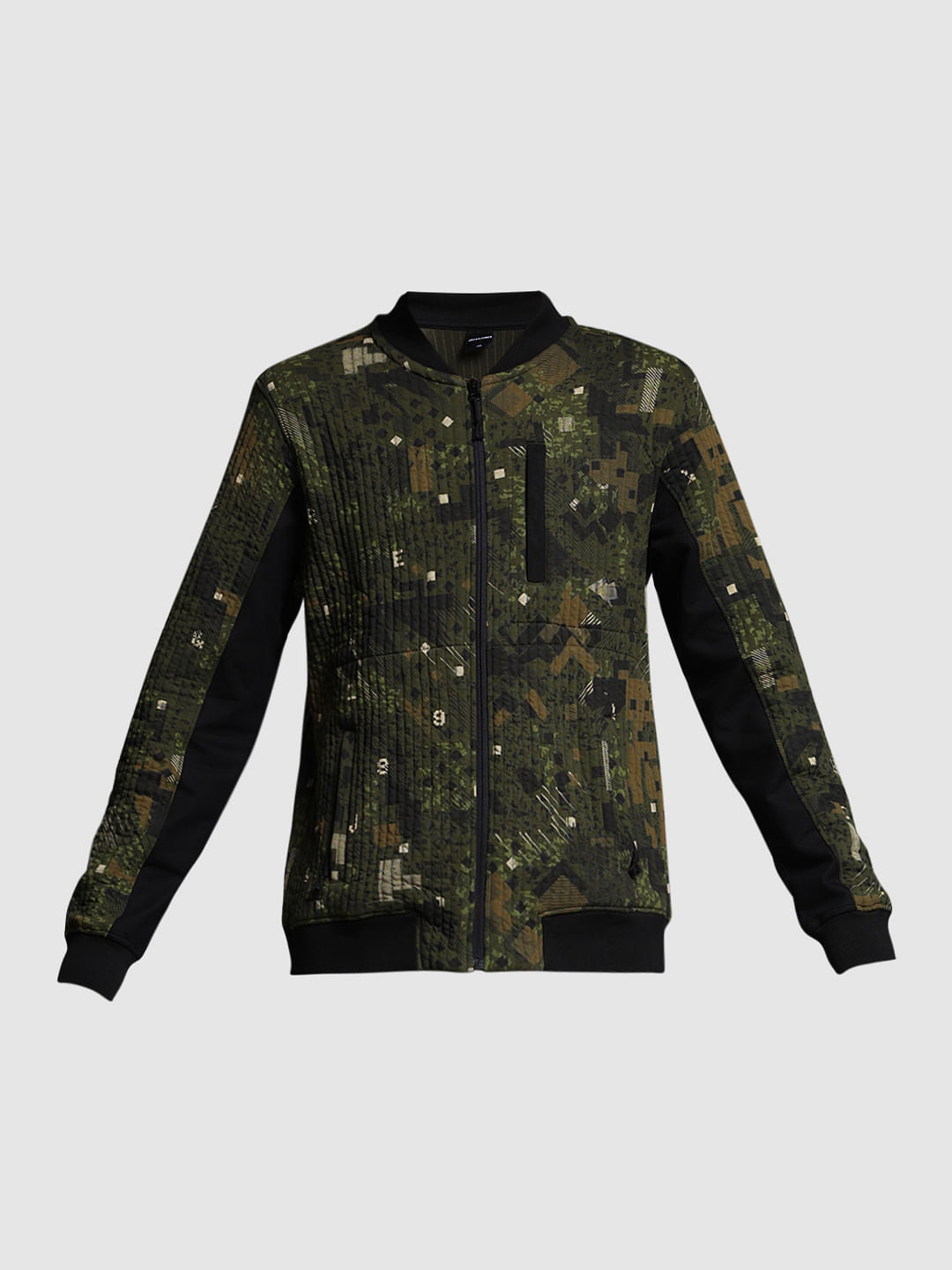 Dark Green Printed Sweat Jacket