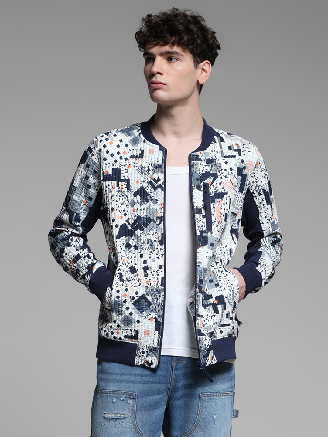 White Printed Sweat Jacket