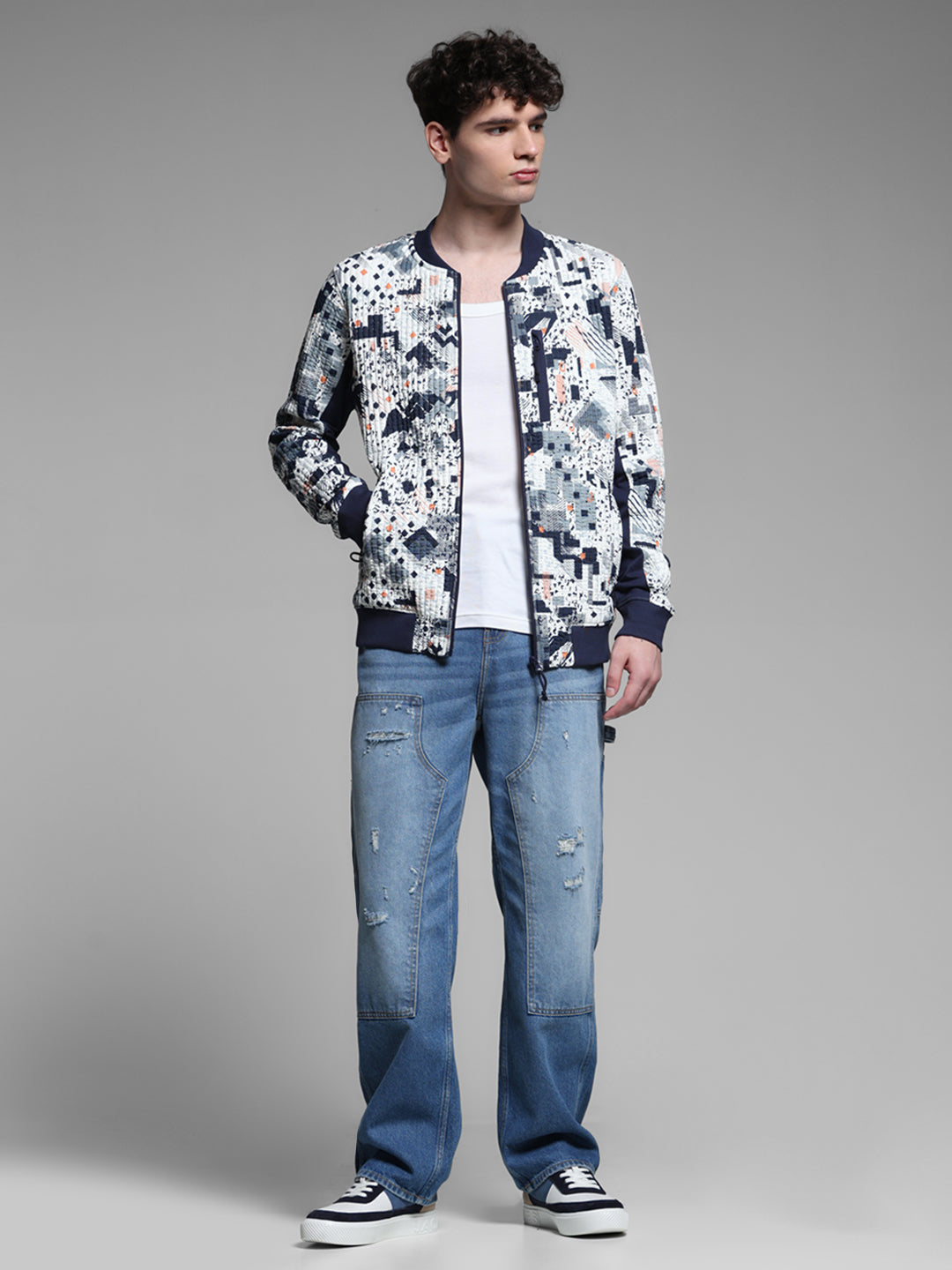 White Printed Sweat Jacket