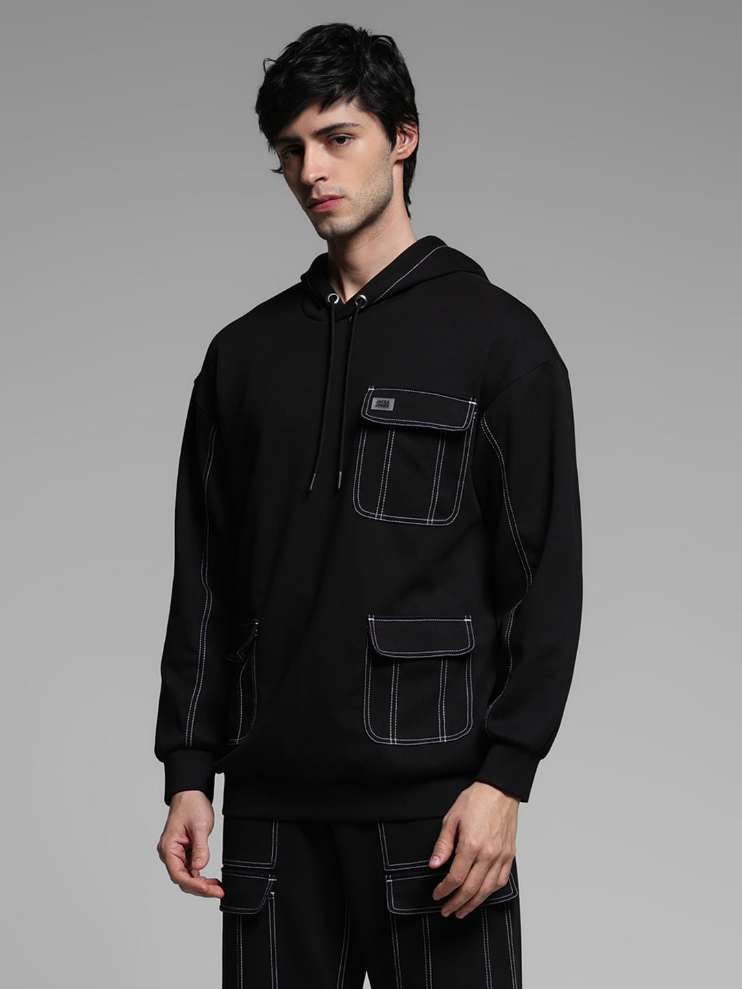 Black Contrast Stitch Co-ord Set Sweatshirt