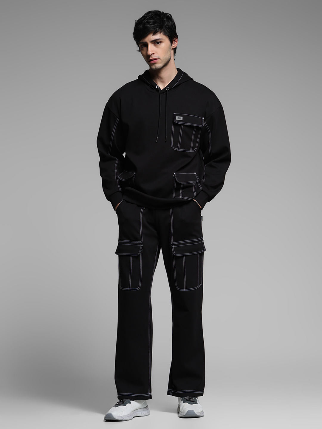 Black Contrast Stitch Co-ord Set Sweatshirt