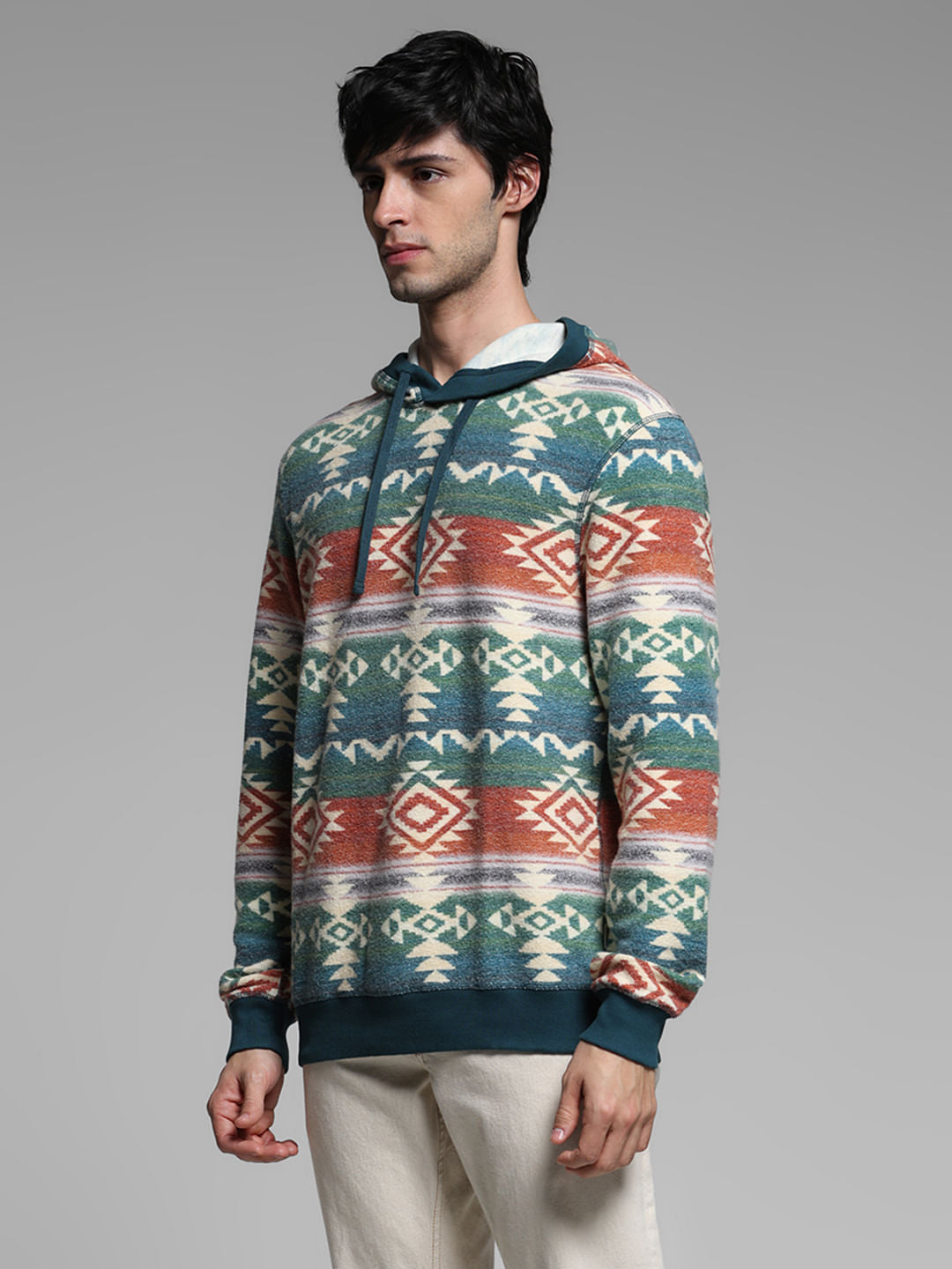 Green Printed Hooded Sweatshirt