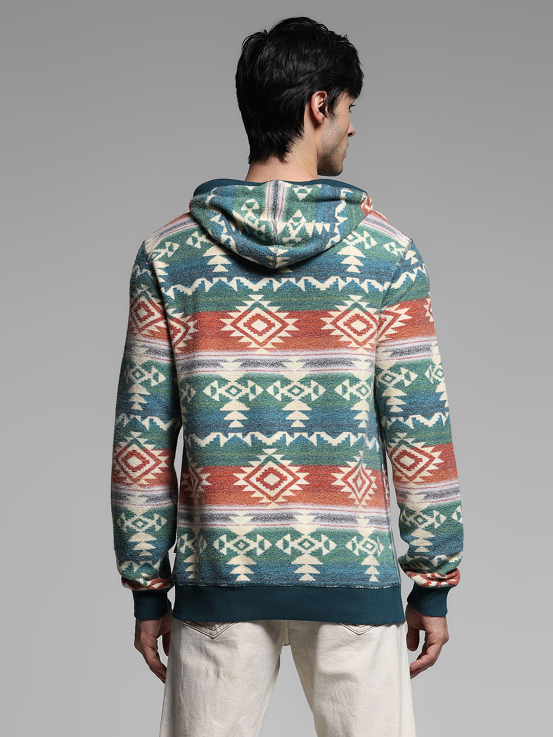 Green Printed Hooded Sweatshirt