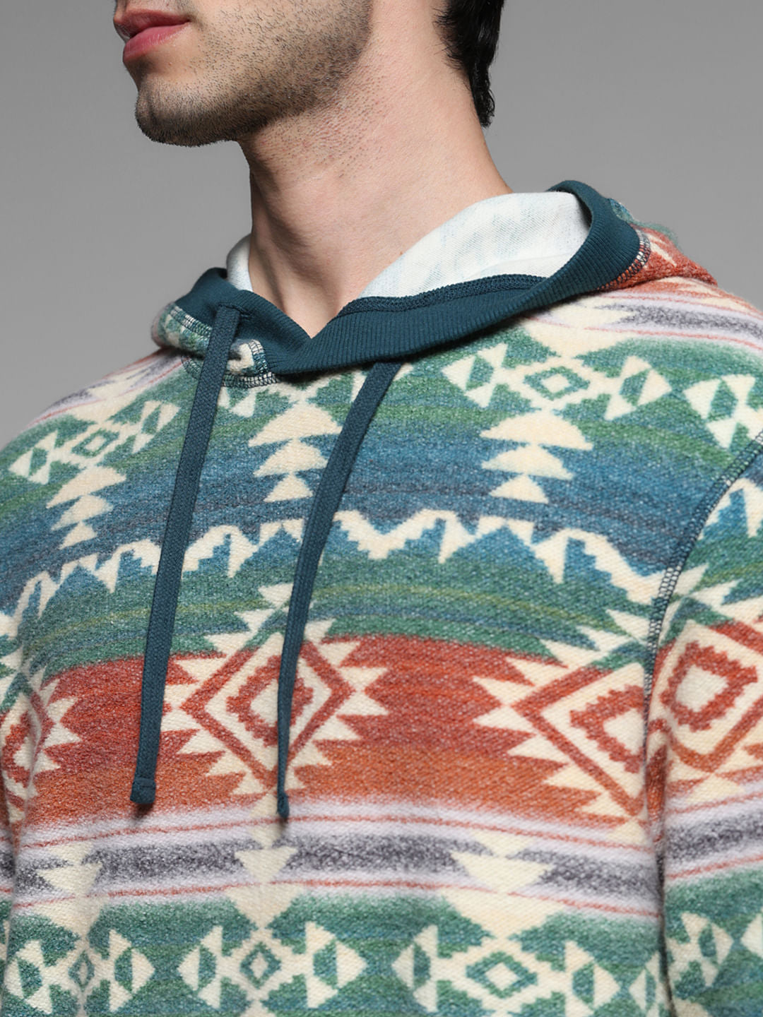 Green Printed Hooded Sweatshirt