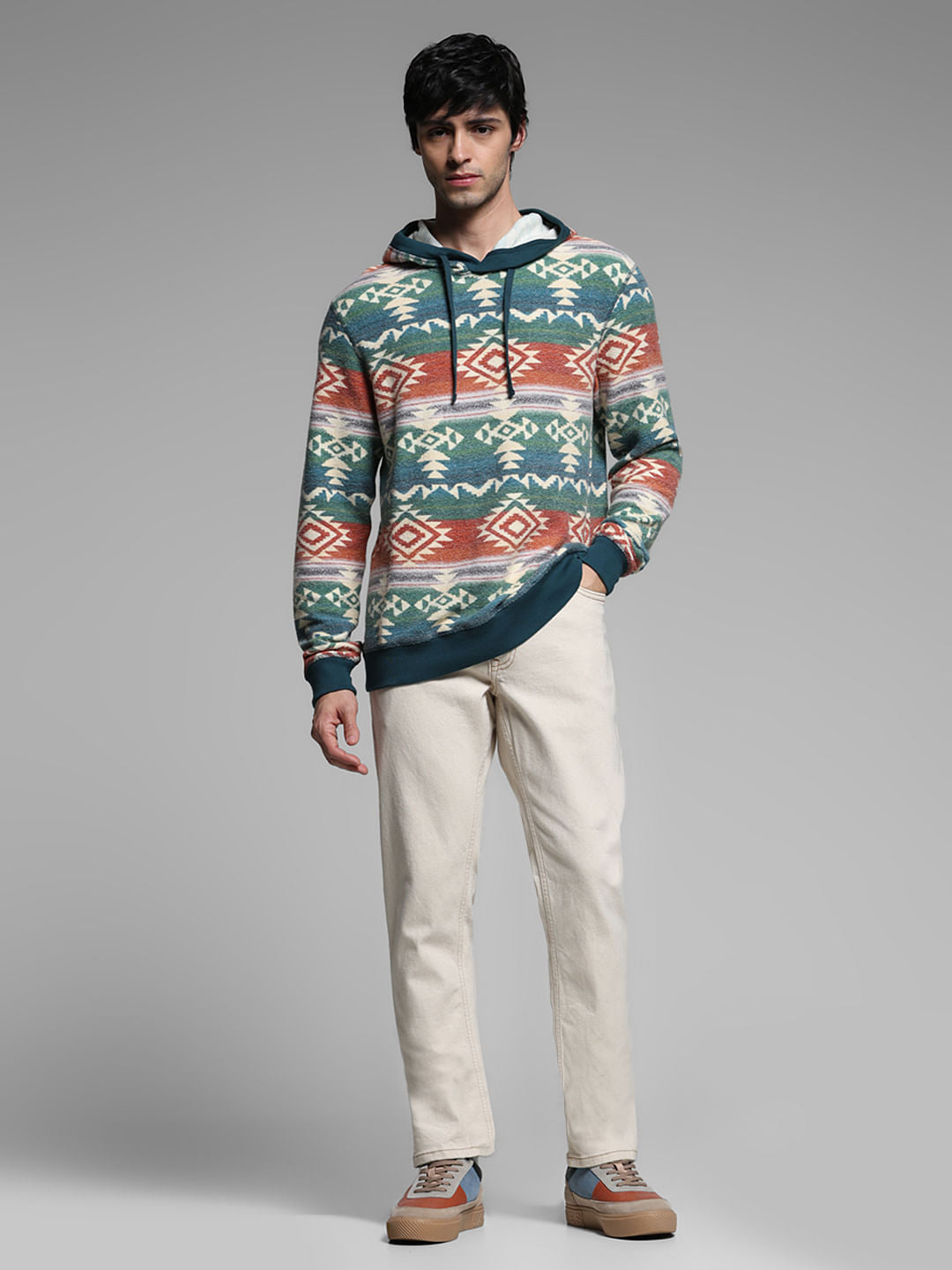 Green Printed Hooded Sweatshirt