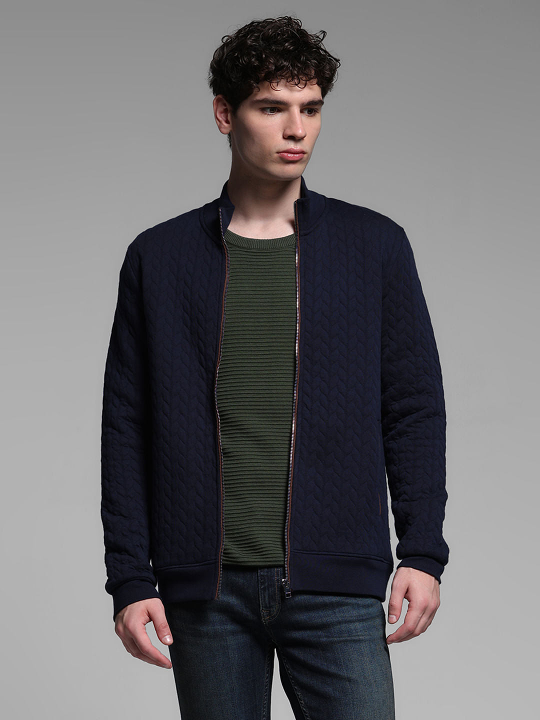 BLUE CASUAL ZIPPER JACKET