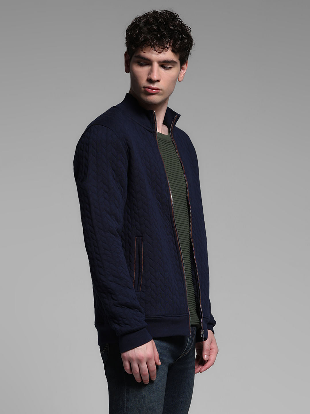 BLUE CASUAL ZIPPER JACKET