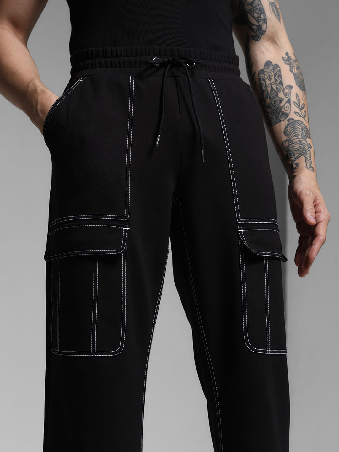 Black Contrast Stitch Co-ord Set Sweatpants