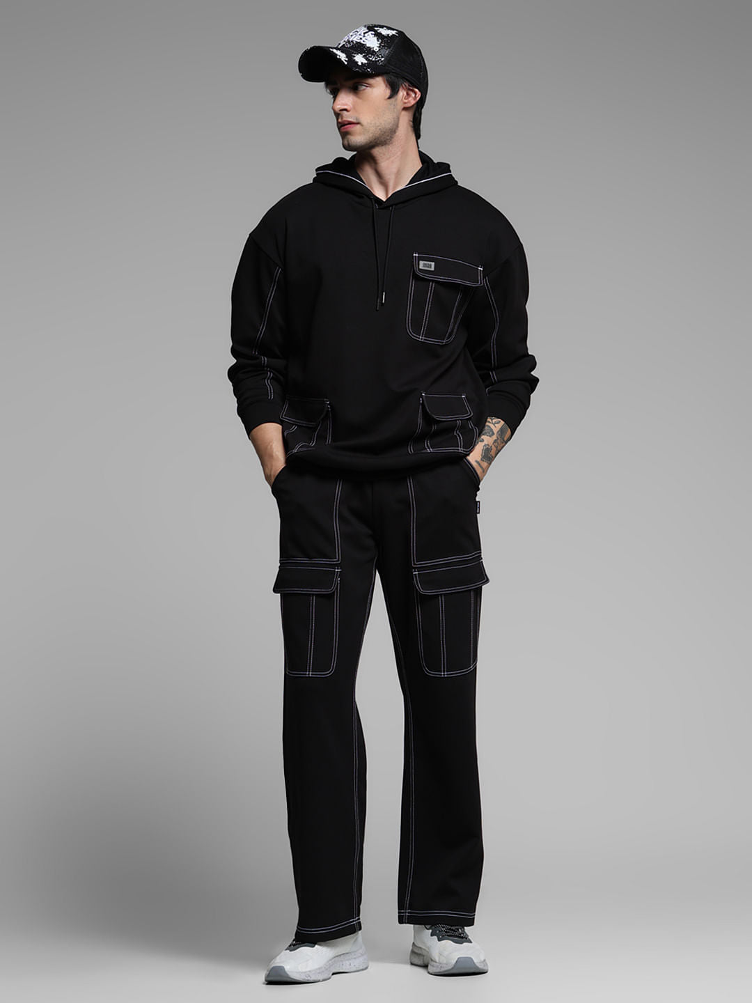 Black Contrast Stitch Co-ord Set Sweatpants