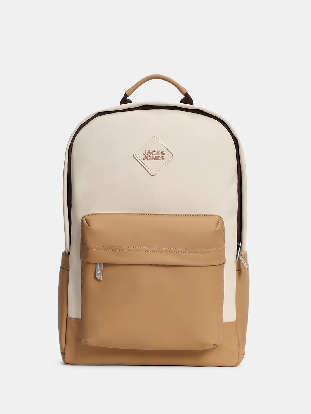 Beige Colourblocked Backpack