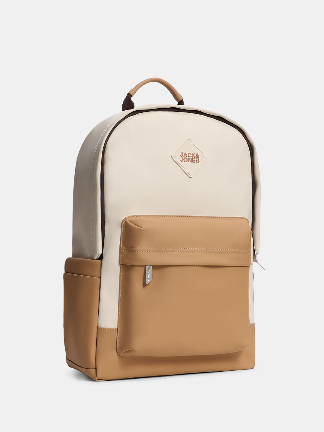 Beige Colourblocked Backpack
