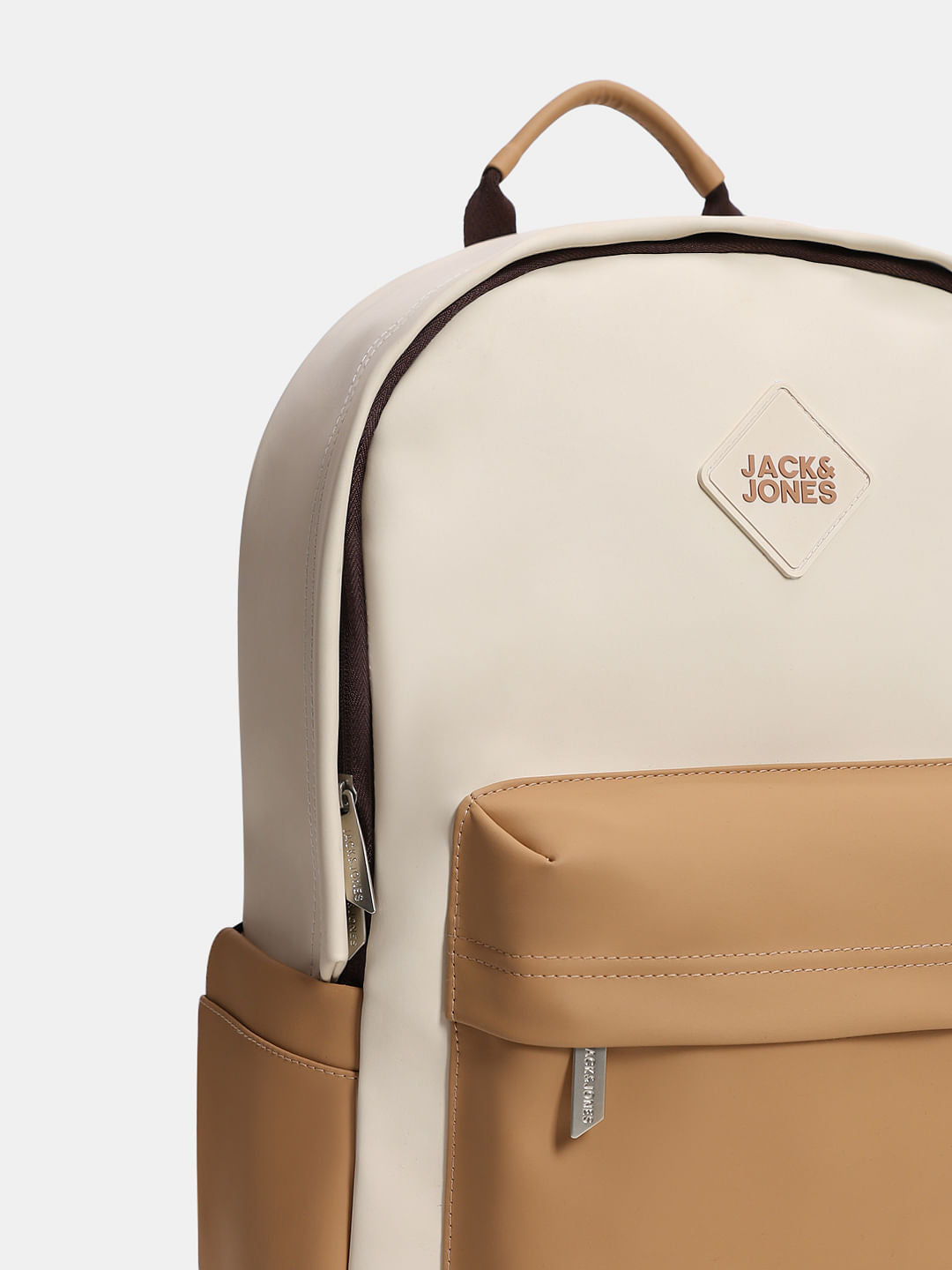 Beige Colourblocked Backpack