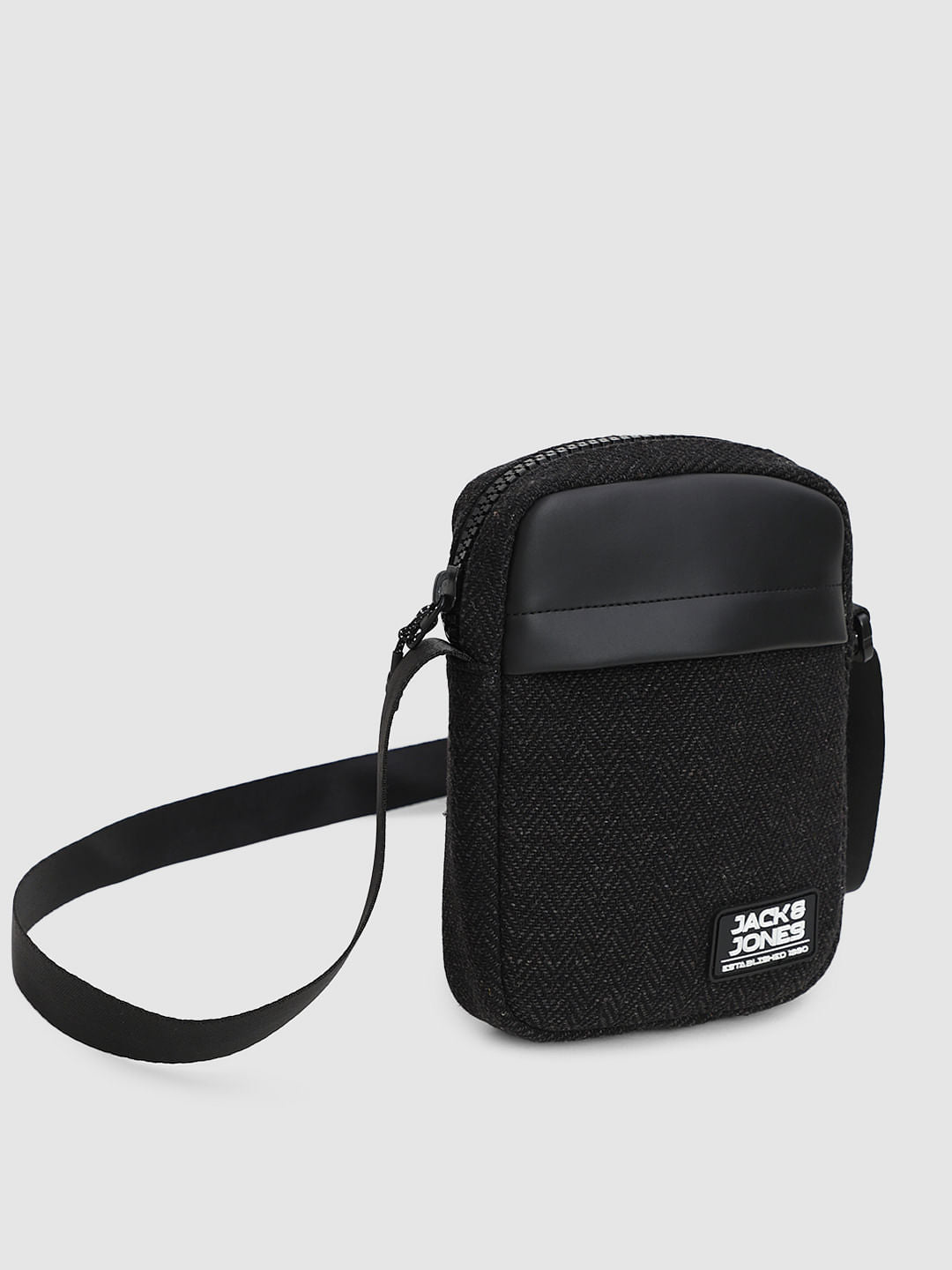 Black Herringbone Sling Bag