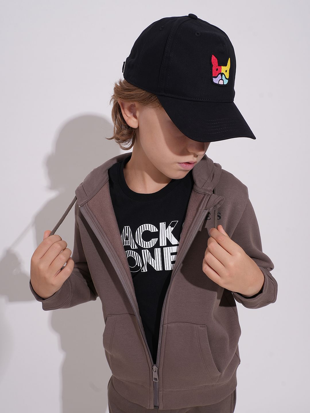 Boys Black Printed Cotton Cap