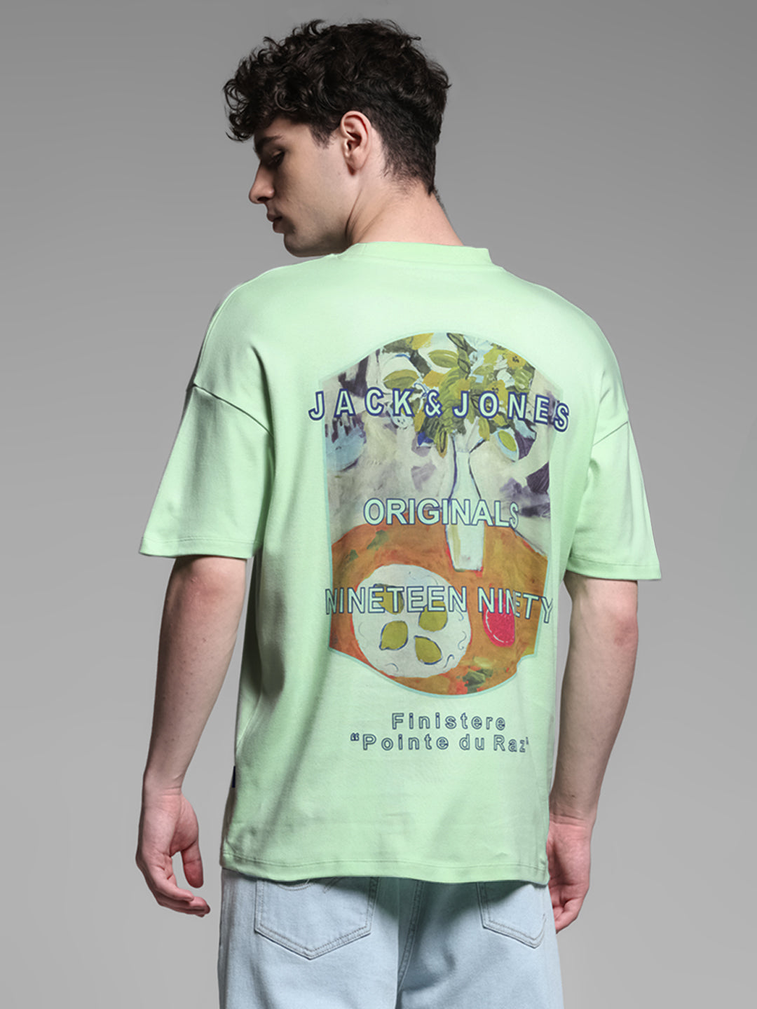 Men's Green Cotton Oversized Graphic Crew Neck T-Shirt