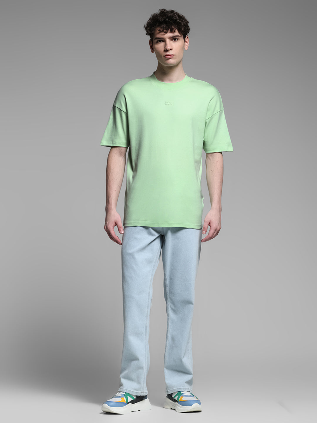 Men's Green Cotton Oversized Graphic Crew Neck T-Shirt
