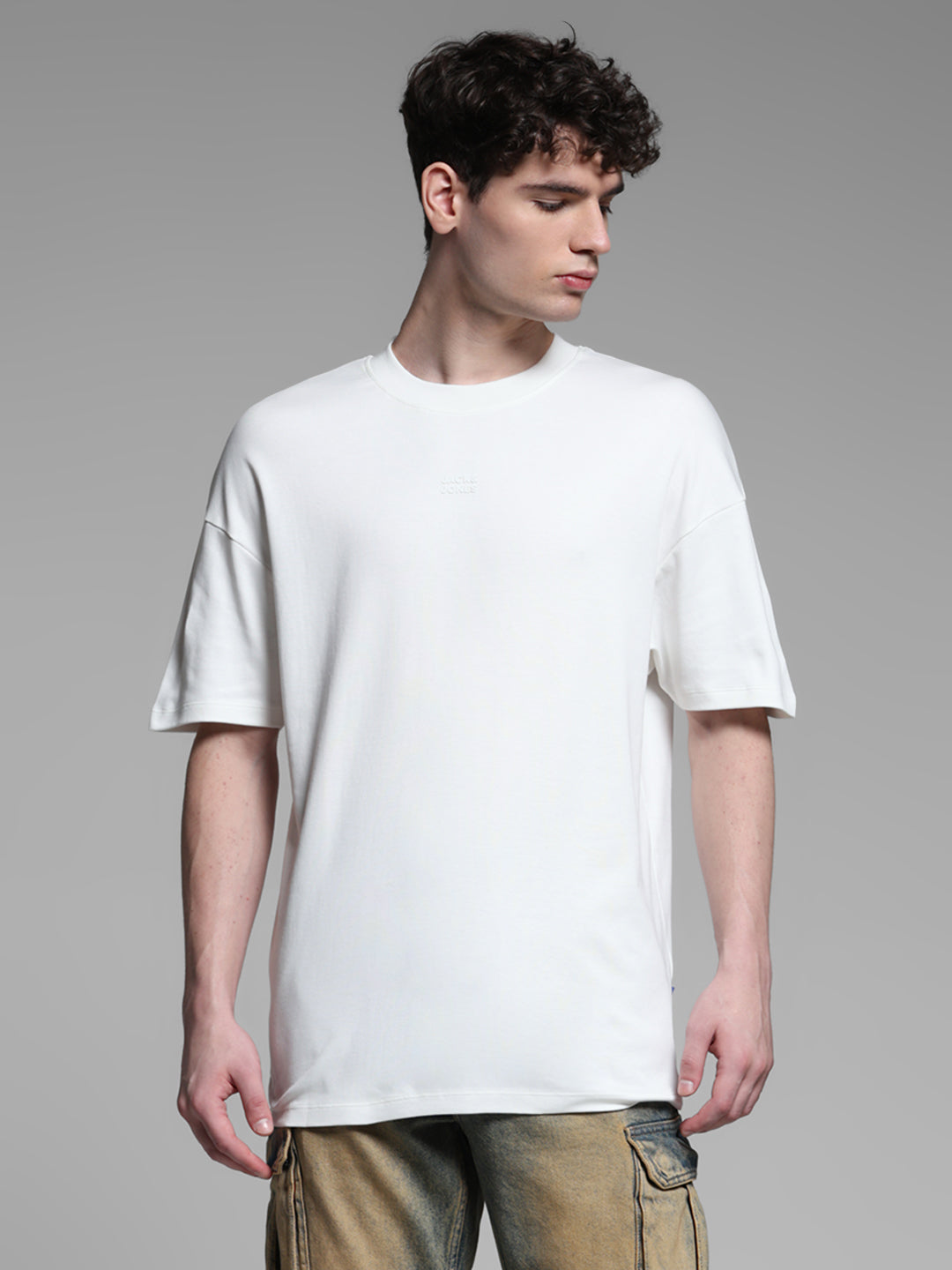 White Printed Oversized Crew Neck T-shirt