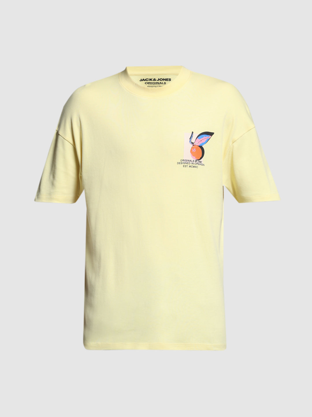 Men's Yellow Cotton Oversized Graphic Crew Neck T-Shirt