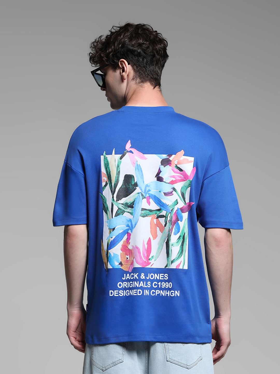 Blue Cotton Printed Oversized T-shirt