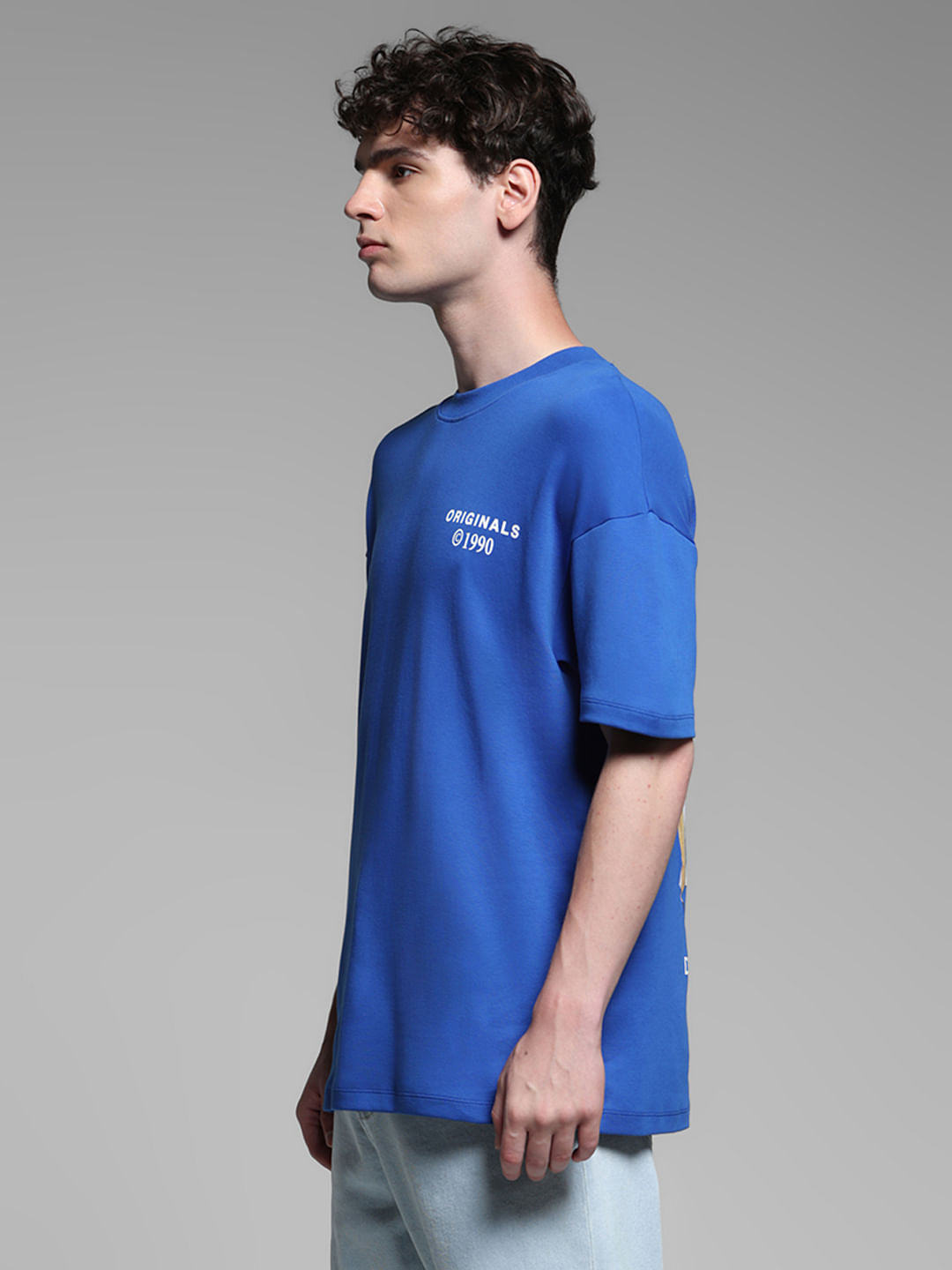 Blue Cotton Printed Oversized T-shirt