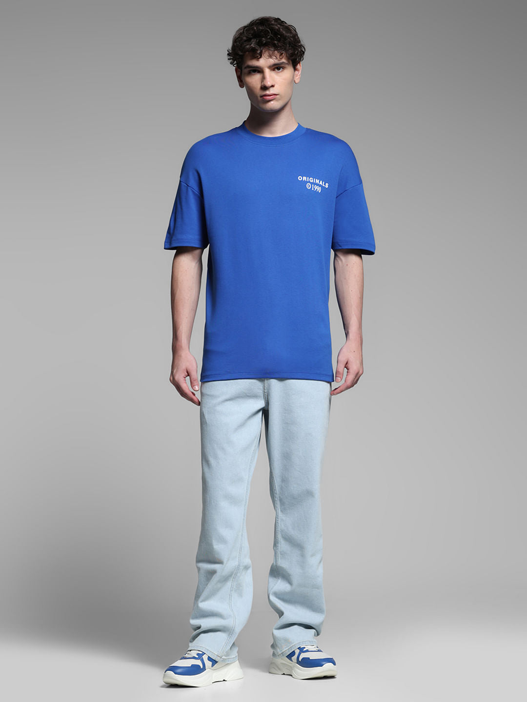 Blue Cotton Printed Oversized T-shirt