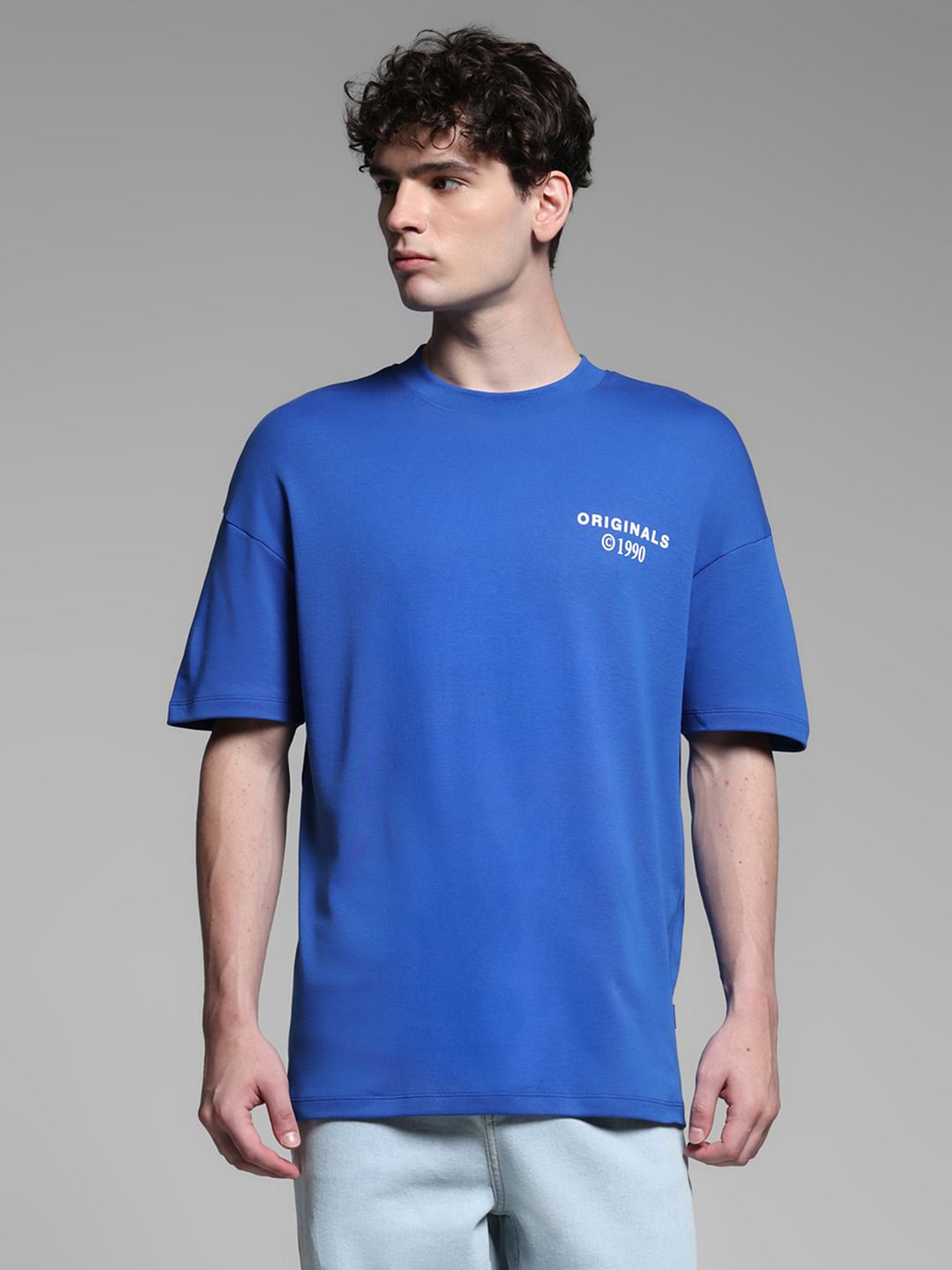 Blue Cotton Crew Neck T-shirt