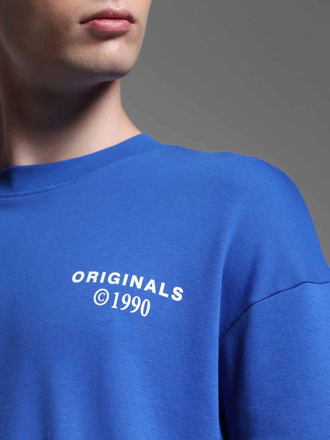 Blue Cotton Crew Neck T-shirt