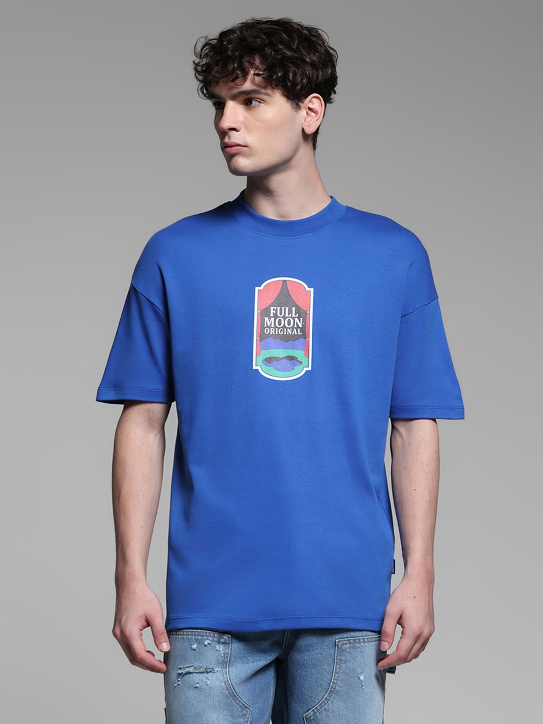 Blue Cotton Crew Neck T-shirt