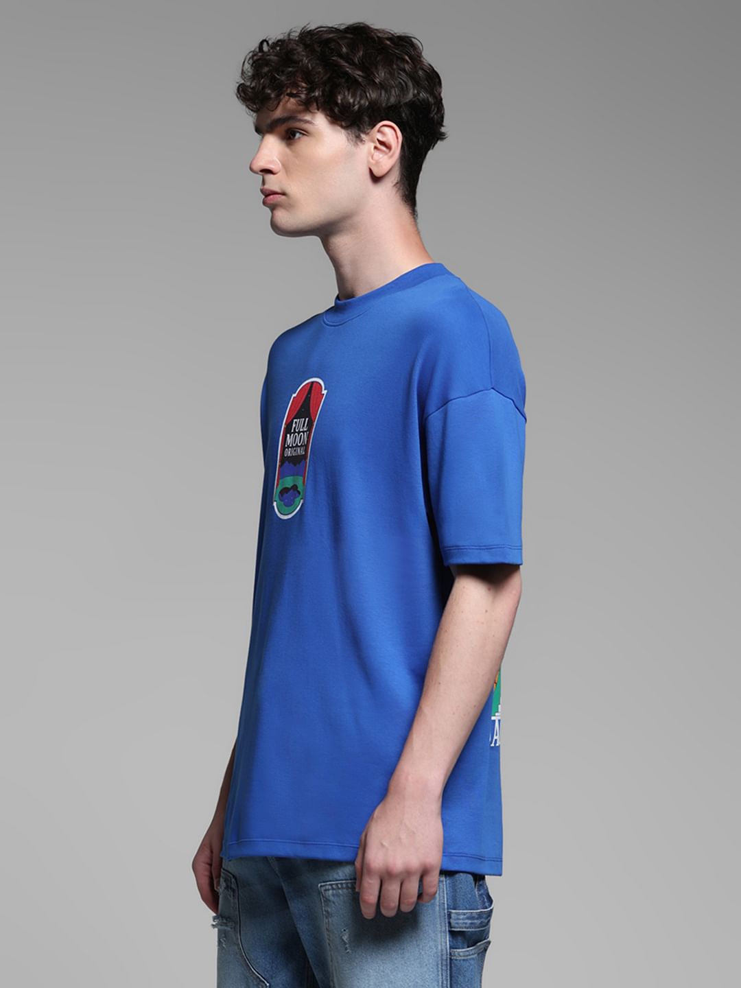 Blue Cotton Crew Neck T-shirt