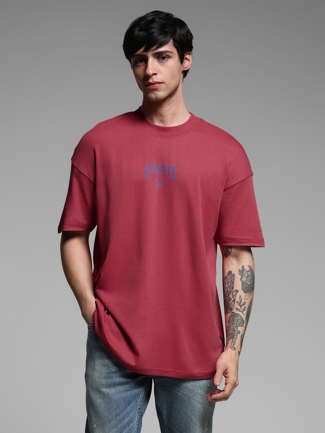 Dark Pink Cotton Oversized T-shirt