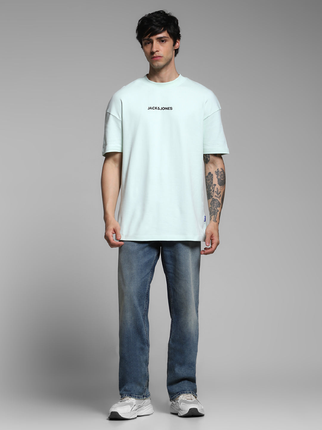 Men's Oversized Cotton Crew Neck Graphic T-Shirt - Clearly Aqua