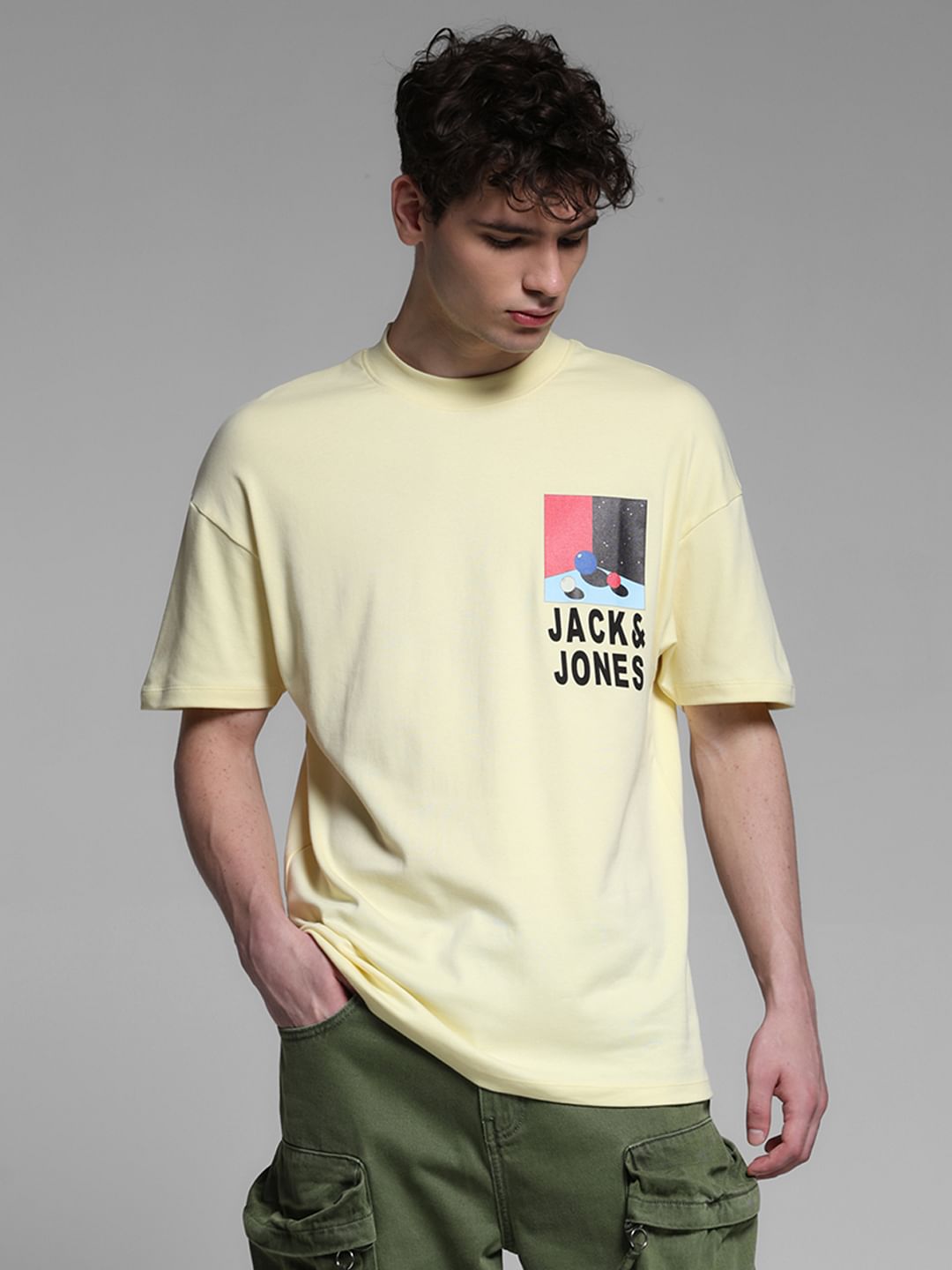 YELLOW LOGO PRINT OVERSIZE T-SHIRT