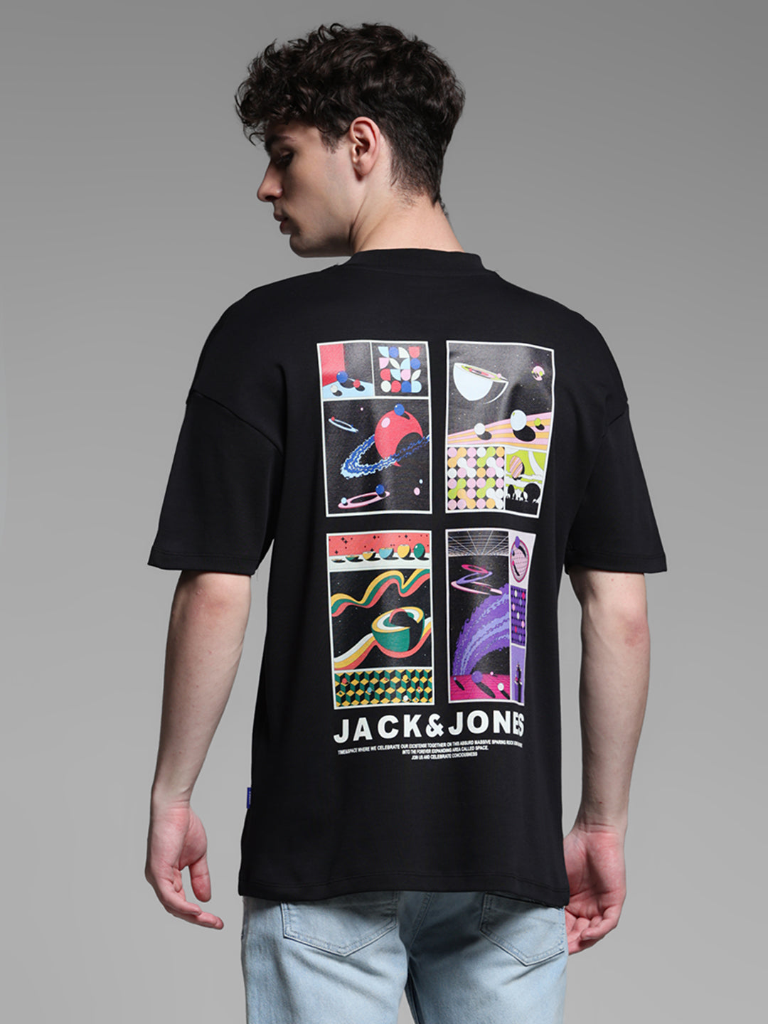 Black Printed Oversized Crew Neck T-shirt