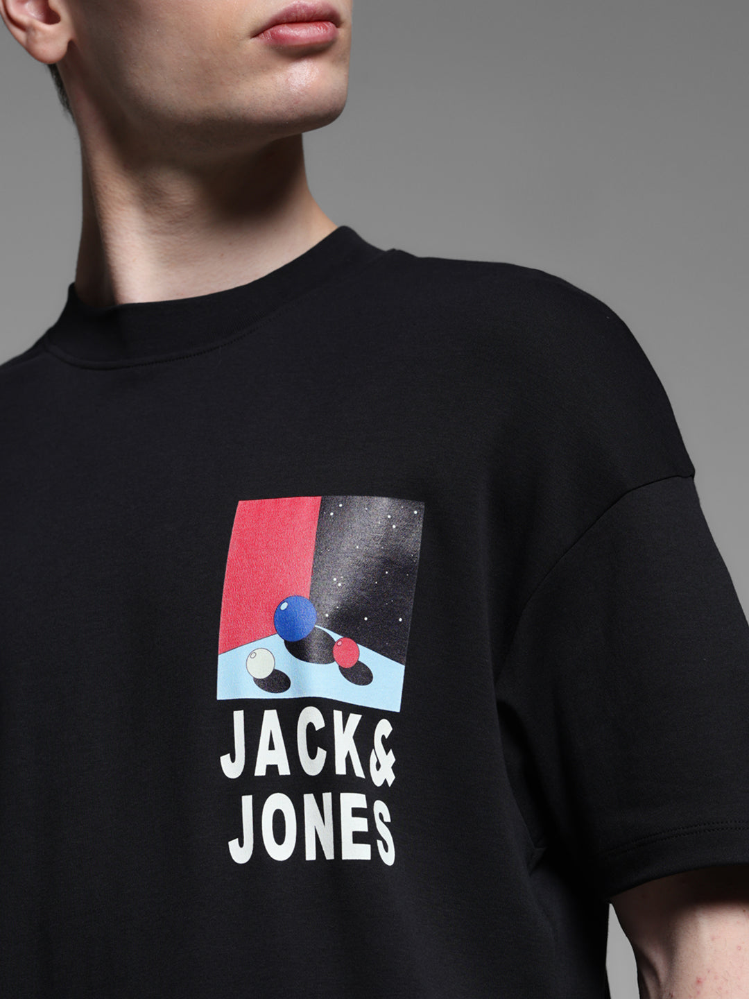 Black Printed Oversized Crew Neck T-shirt