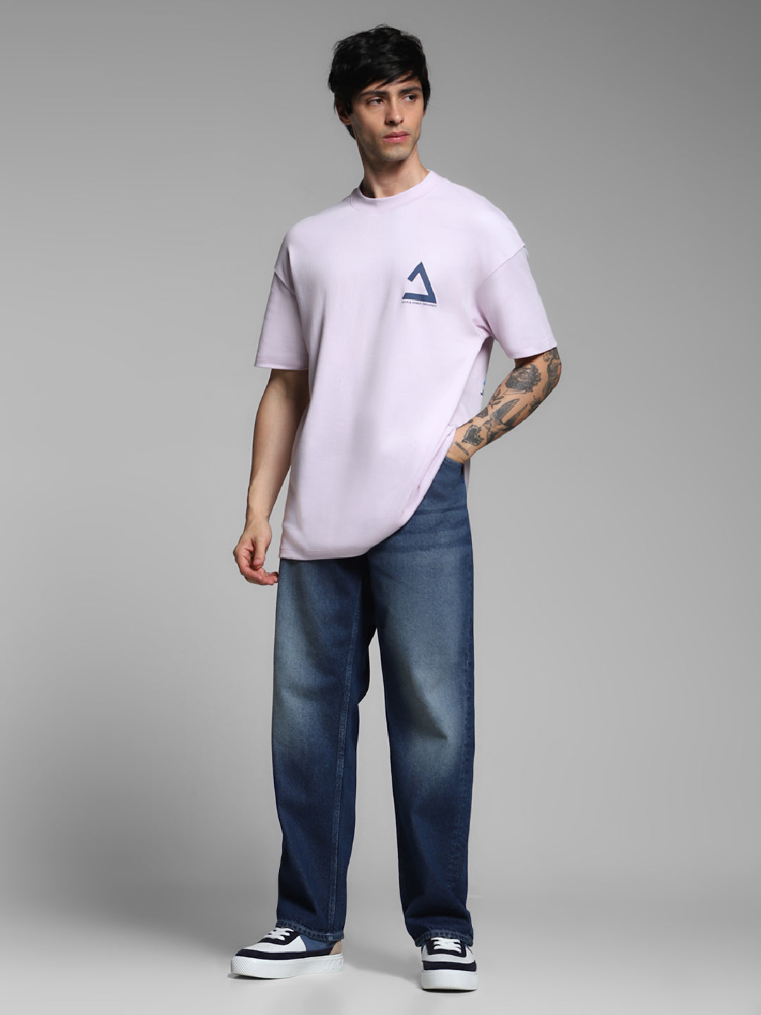 Men's Cotton Oversized Graphic Crew Neck T-Shirt - Lavender