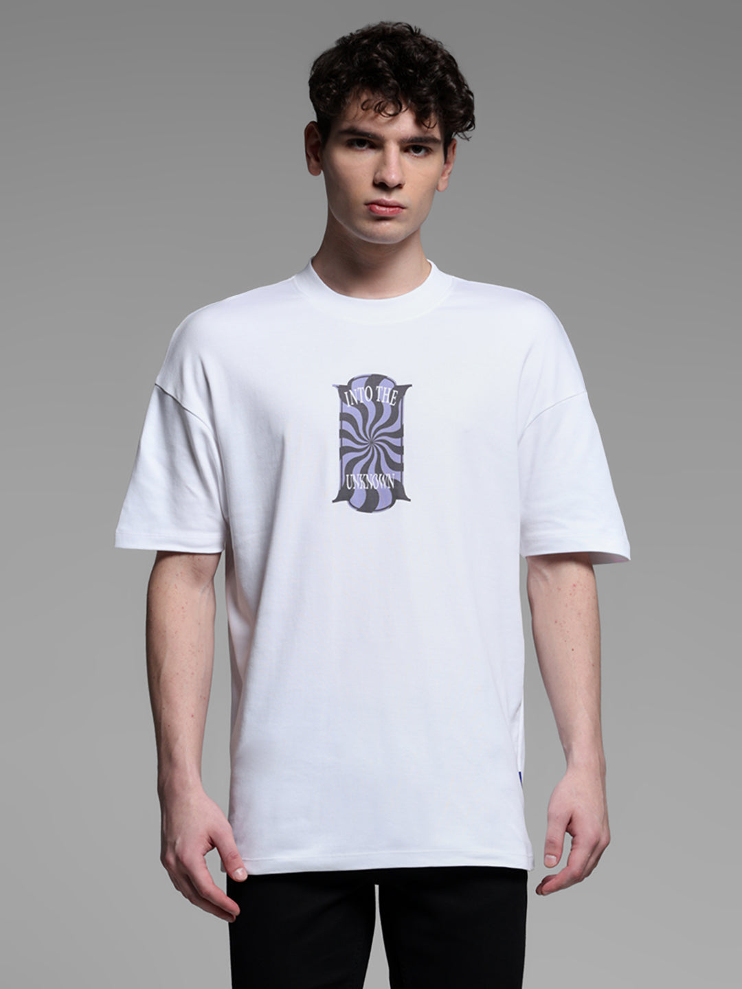 White Printed Oversized Crew Neck T-shirt