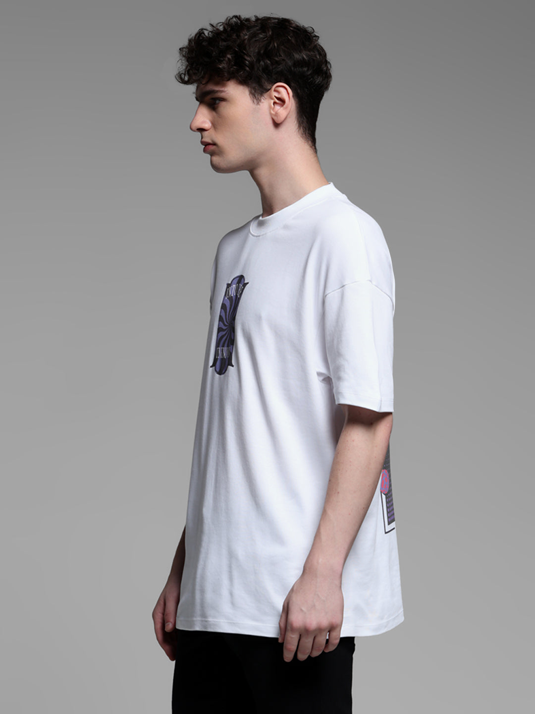White Printed Oversized Crew Neck T-shirt